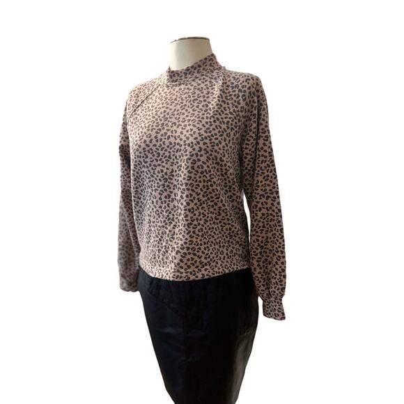 A&F Brown Tan Leopard Soft Collection Athleisure Mockneck Cozy Sweatshirt S - Picture 3 of 6